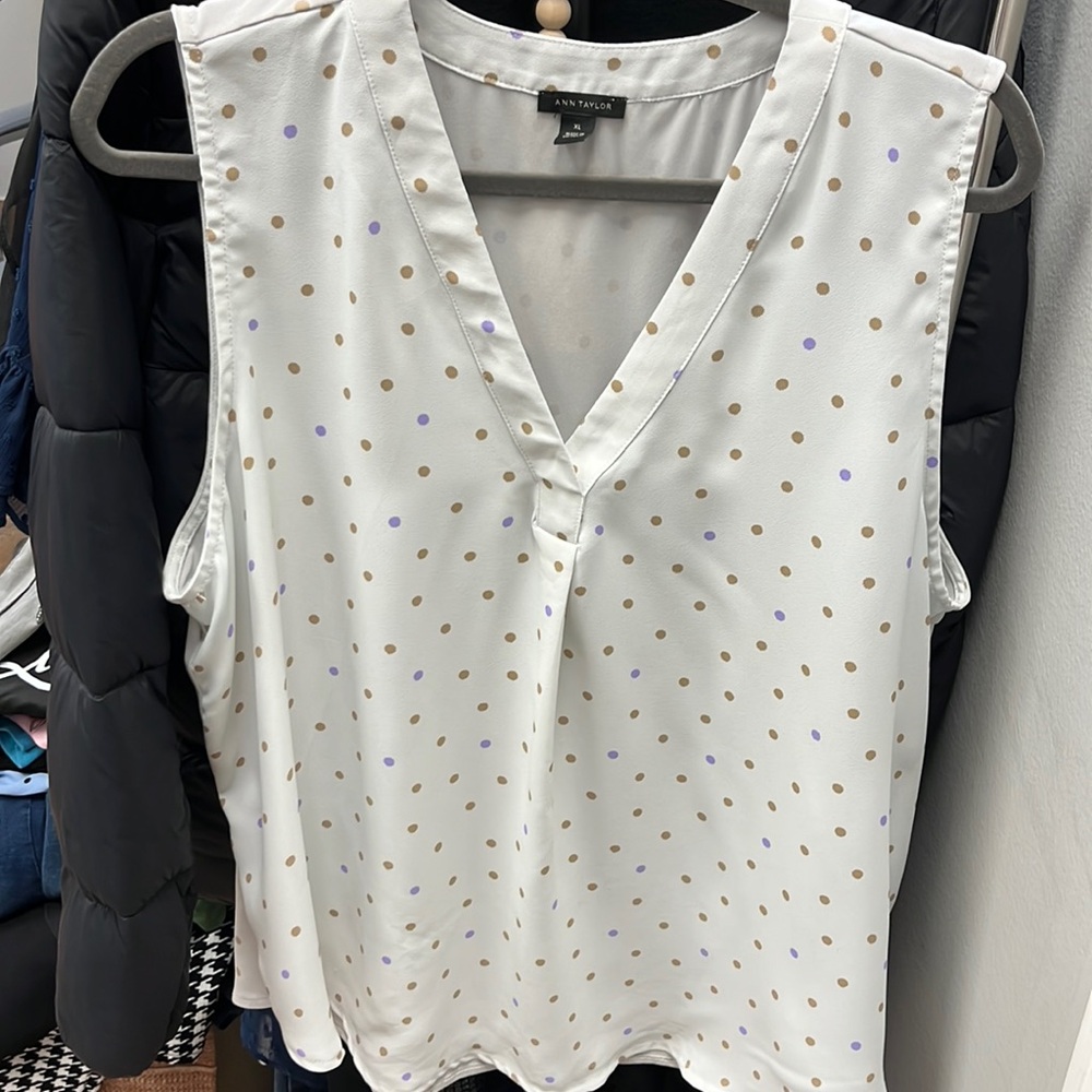 Ann Taylor White Polka Dot Blouse